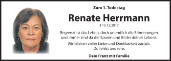 Traueranzeige von Renate Herrmann von Hersbrucker Zeitung