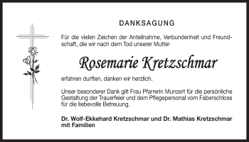 Traueranzeige von Rosemarie Kretzschmar von Der Bote