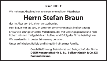 Traueranzeige von Stefan Braun von Hersbrucker Zeitung