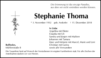 Traueranzeige von Stephanie Thoma von Pegnitz-Zeitung