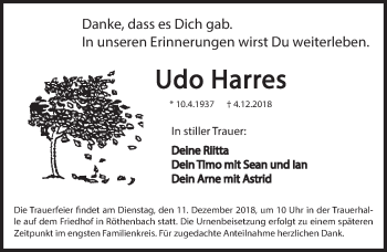 Traueranzeige von Udo Harres von Pegnitz-Zeitung