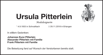 Traueranzeige von Ursula Pitterlein von Pegnitz-Zeitung