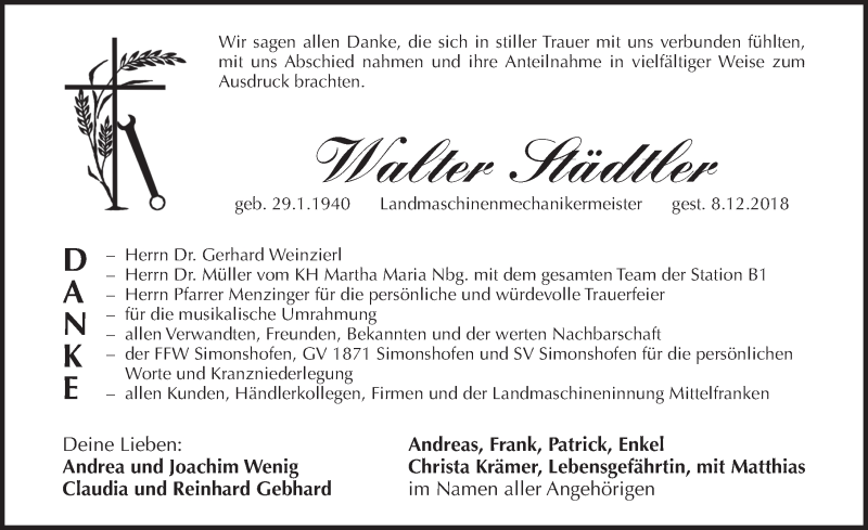  Traueranzeige für Walter Städtler vom 19.12.2018 aus Pegnitz-Zeitung