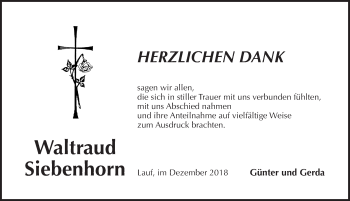 Traueranzeige von Waltraud Siebenhorn von Pegnitz-Zeitung