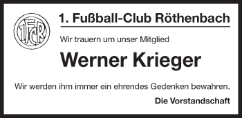 Traueranzeige von Werner Krieger von Pegnitz-Zeitung