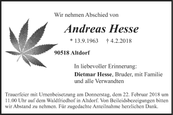 Traueranzeige von Andreas Hesse von Der Bote