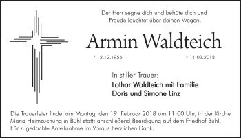 Traueranzeige von Armin Waldteich von Pegnitz-Zeitung