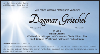 Traueranzeige von Dagmar Gröschel von Pegnitz-Zeitung