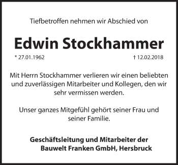 Traueranzeige von Edwin Stockhammer von Hersbrucker Zeitung