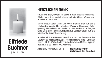 Traueranzeige von Elfriede Buchner von Der Bote