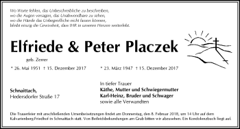 Traueranzeige von Elfriede und Peter Placzek von Pegnitz-Zeitung