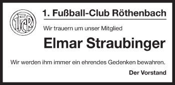 Traueranzeige von Elmar Straubinger von Pegnitz-Zeitung