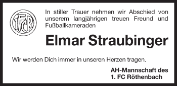 Traueranzeige von Elmar Straubinger von Pegnitz-Zeitung