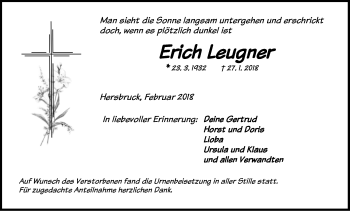 Traueranzeige von Erich Leugner von Hersbrucker Zeitung