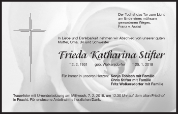 Traueranzeige von Frieda Katharina Stifter von Der Bote
