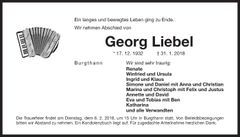 Traueranzeige von Georg Liebel von Der Bote