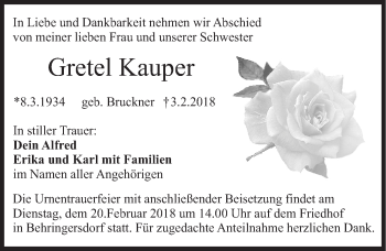 Traueranzeige von Gretel Kauper von Pegnitz-Zeitung