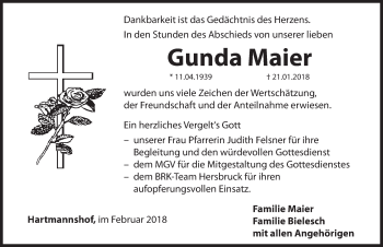 Traueranzeige von Gunda Maier von Hersbrucker Zeitung