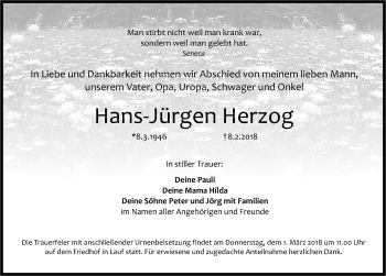 Traueranzeige von Hans-Jürgen Herzog von Pegnitz-Zeitung