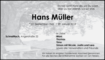 Traueranzeige von Hans Müller von Pegnitz-Zeitung