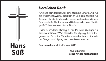 Traueranzeige von Hans Süß von Hersbrucker Zeitung