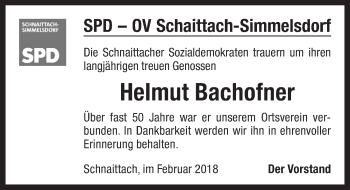 Traueranzeige von Helmut Bachofner von Pegnitz-Zeitung