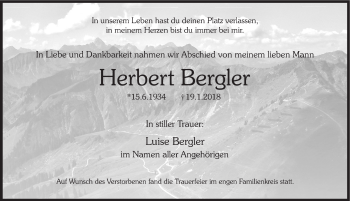 Traueranzeige von Herbert Bergler von Pegnitz-Zeitung