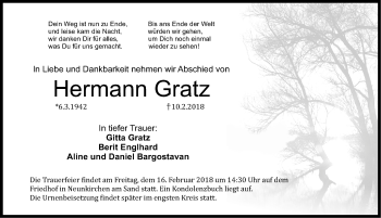 Traueranzeige von Hermann Gratz von Pegnitz-Zeitung