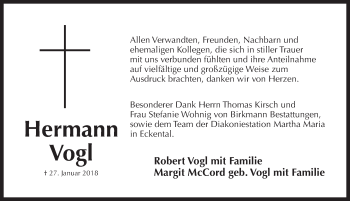 Traueranzeige von Hermann Vogl von Pegnitz-Zeitung