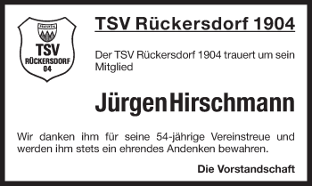 Traueranzeige von Jürgen Hirschmann von Pegnitz-Zeitung