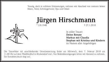Traueranzeige von Jürgen Hirschmann von Pegnitz-Zeitung