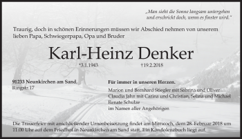 Traueranzeige von Karl-Heinz Denker von Pegnitz-Zeitung