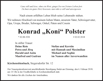 Traueranzeige von Konrad Polster von Hersbrucker Zeitung