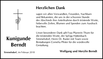 Traueranzeige von Kunigunde Berndt von Pegnitz-Zeitung