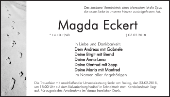 Traueranzeige von Magda Eckert von Pegnitz-Zeitung