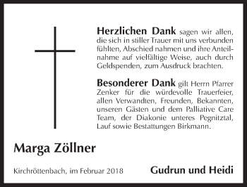 Traueranzeige von Marga Zöllner von Pegnitz-Zeitung