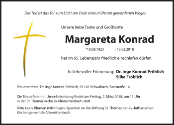 Traueranzeige von Margareta Konrad von Hersbrucker Zeitung