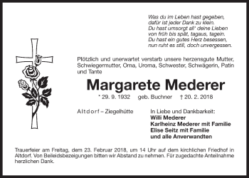 Traueranzeige von Margarete Mederer von Der Bote