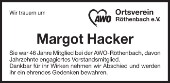 Traueranzeige von Margot Hacker von Pegnitz-Zeitung