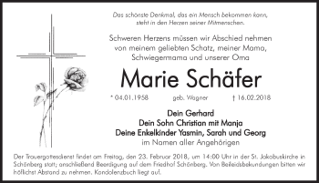 Traueranzeige von Marie Schäfer von Pegnitz-Zeitung