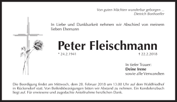 Traueranzeige von Peter Fleischmann von Pegnitz-Zeitung