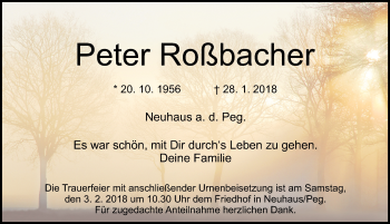 Traueranzeige von Peter Roßbacher von Hersbrucker Zeitung