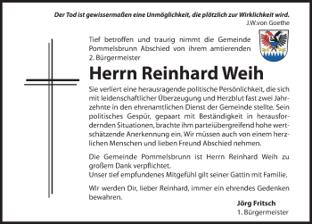 Traueranzeige von Reinhard Weih von Hersbrucker Zeitung