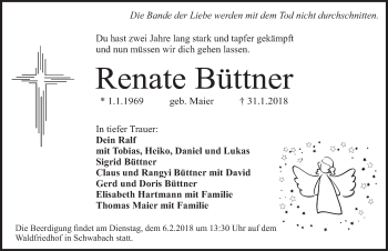 Traueranzeige von Renate Büttner von Pegnitz-Zeitung