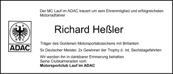 Traueranzeige von Richard Heßler von Pegnitz-Zeitung