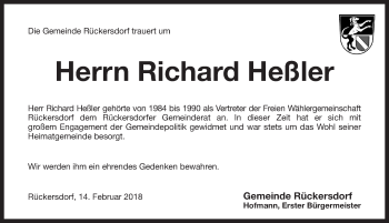 Traueranzeige von Richard Heßler von Pegnitz-Zeitung