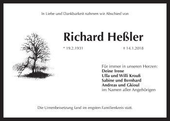 Traueranzeige von Richard Heßler von Pegnitz-Zeitung
