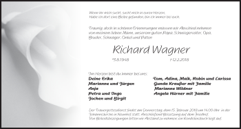 Traueranzeige von Richard Wagner von Pegnitz-Zeitung