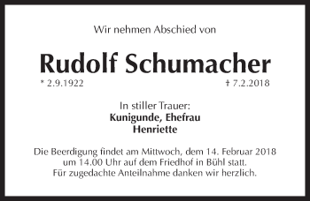 Traueranzeige von Rudolf Schumacher von Pegnitz-Zeitung