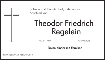 Traueranzeige von Theodor Friedrich Regelein von Hersbrucker Zeitung
